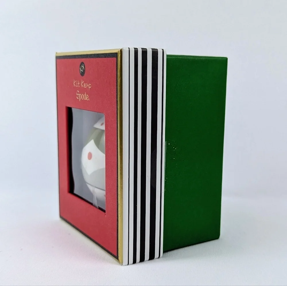 Spode Kit Kemp Ornament Geo Bauble Bone China Geometric Design White Green NWT - Picture 3 of 12